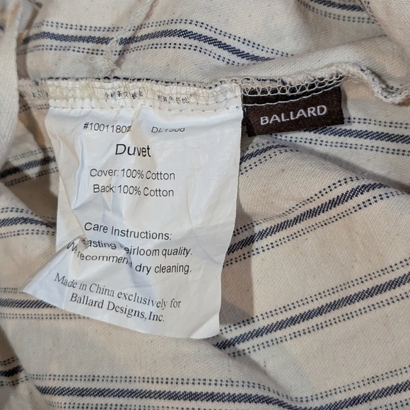 Ballard Designs Duvet Cover TWIN 100% Cotton Striped Natural Blue Preppy - Picture 4 of 4